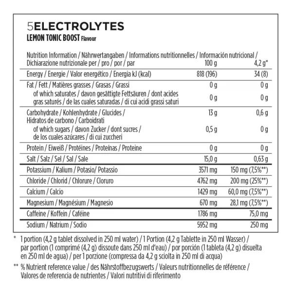 PowerBar Tubo 5 Electrolitos Limón Tonic Cafeína 12 unidades