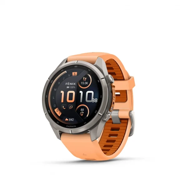 Garmin Fenix 9 Pro – inReach, 43mm Amoled Titanio correa silicona en salmón/naranja